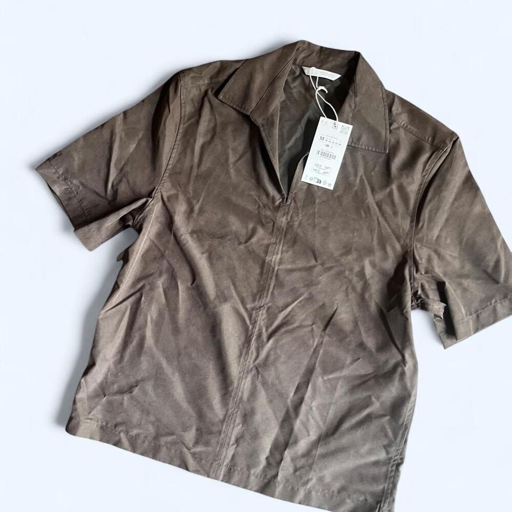 Zara Men's Brown and Grey Shirt